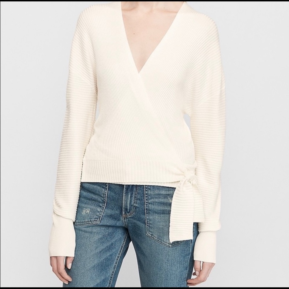 Express Ivory Wrap Sweater, size small